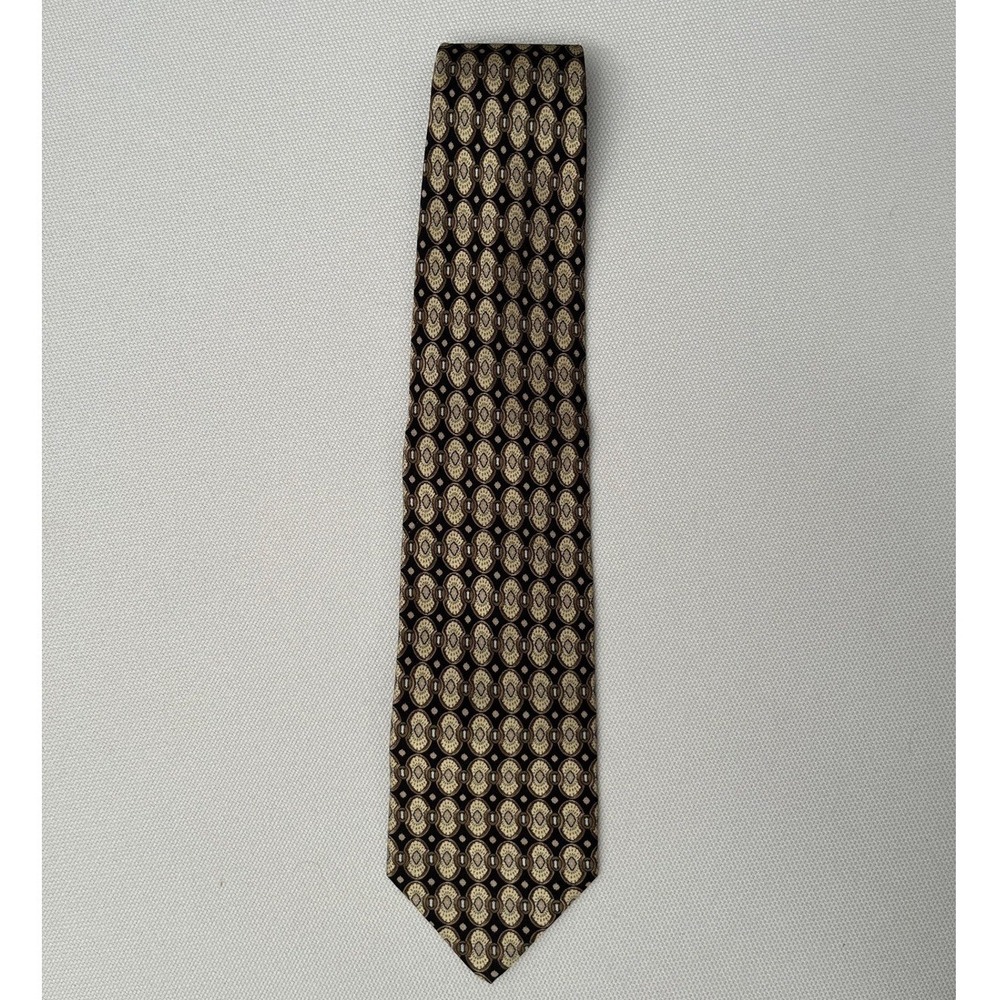 Hunting Horn Riggings Men's Silk Tie Black Gold Geometric Pattern